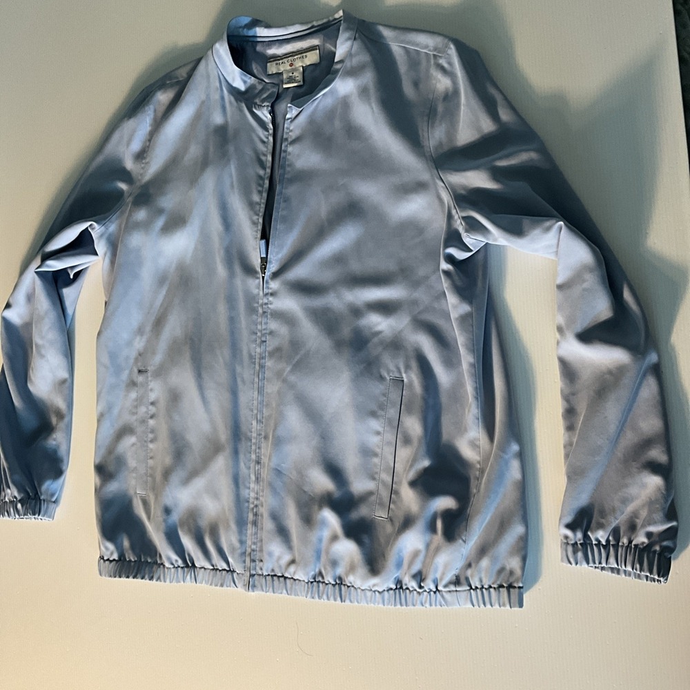 Real Clothes Women's 8 Blue 100% Silk Bomber Jacket Full Zip Lightweight